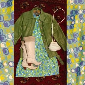Vintage Green and Blue Mini Dress